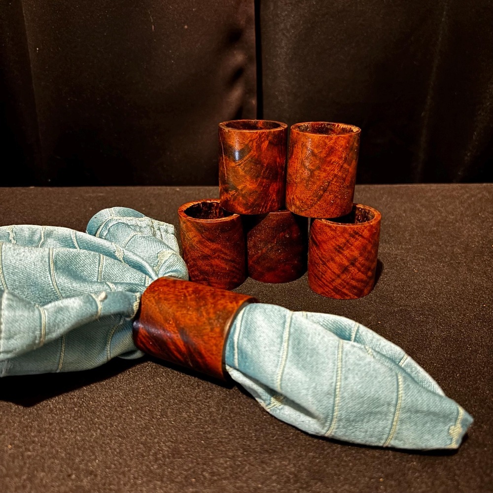 Set of 6 Carved Rosewood Napkin Rings